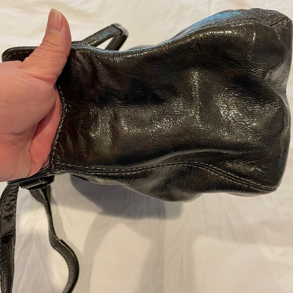 Coach Patent Leather Garnet Turnlock Satchel in Pewter (Style No. 13926) - Picture 6 of 14